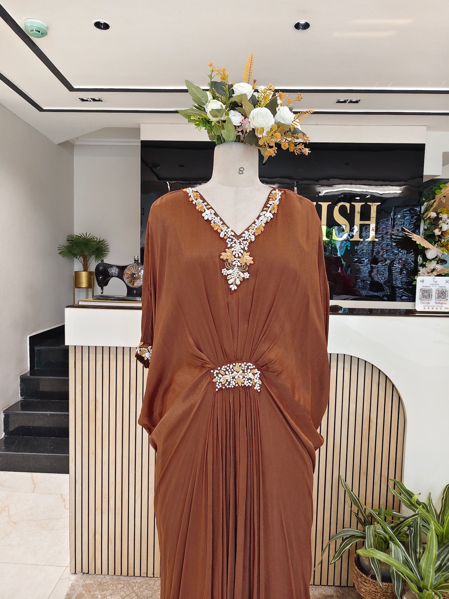 Brown Chinon Designer Gown