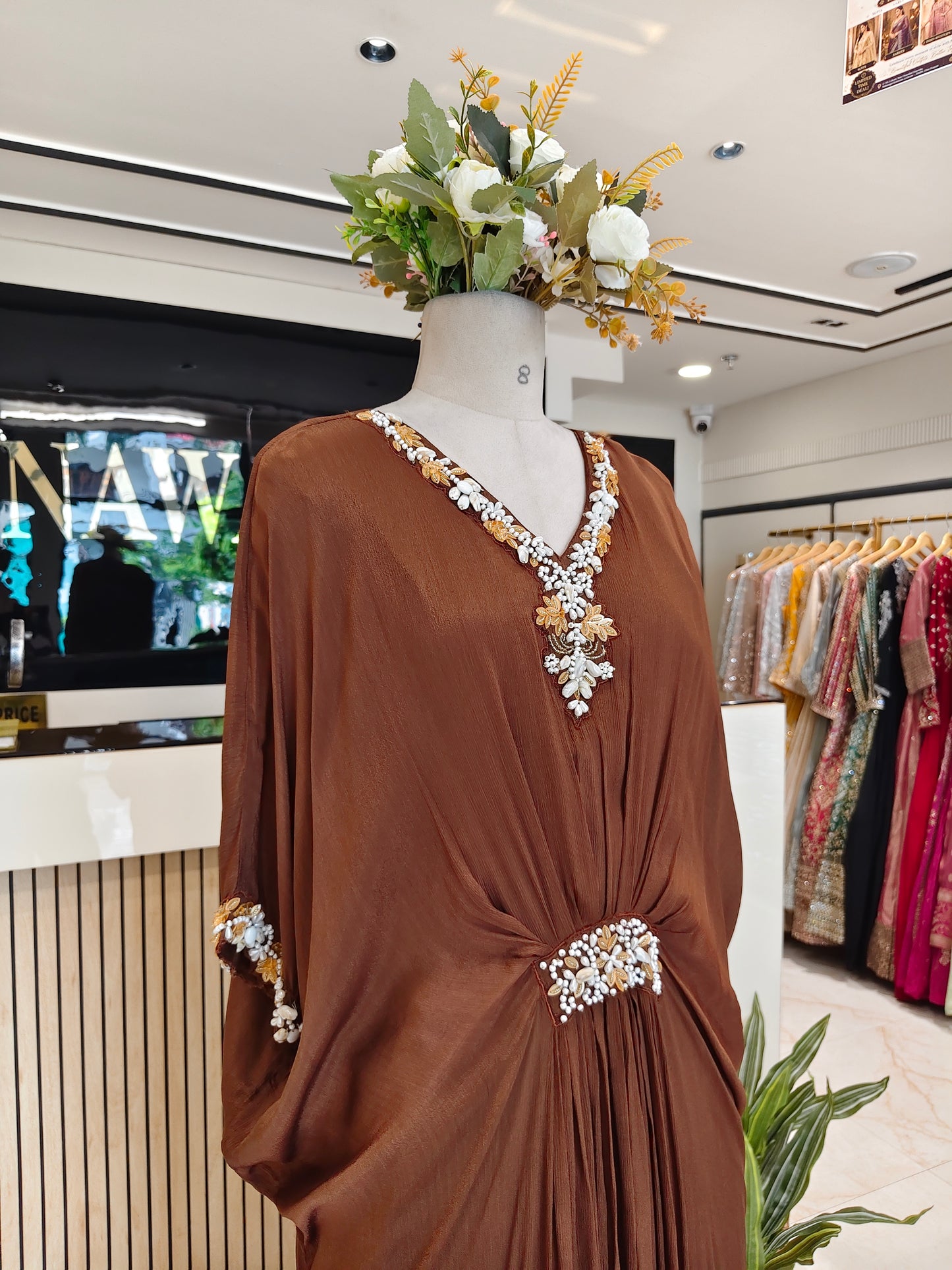 Brown Chinon Designer Gown