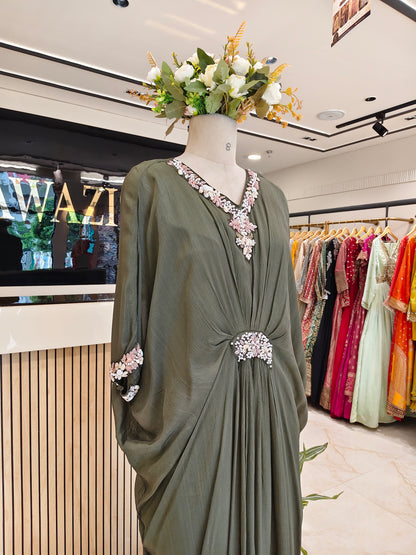 Sea Weed Green Chinon Gown