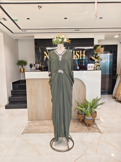 Sea Weed Green Chinon Gown