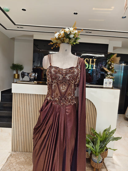 Brown Lycra Indo-Western Gown