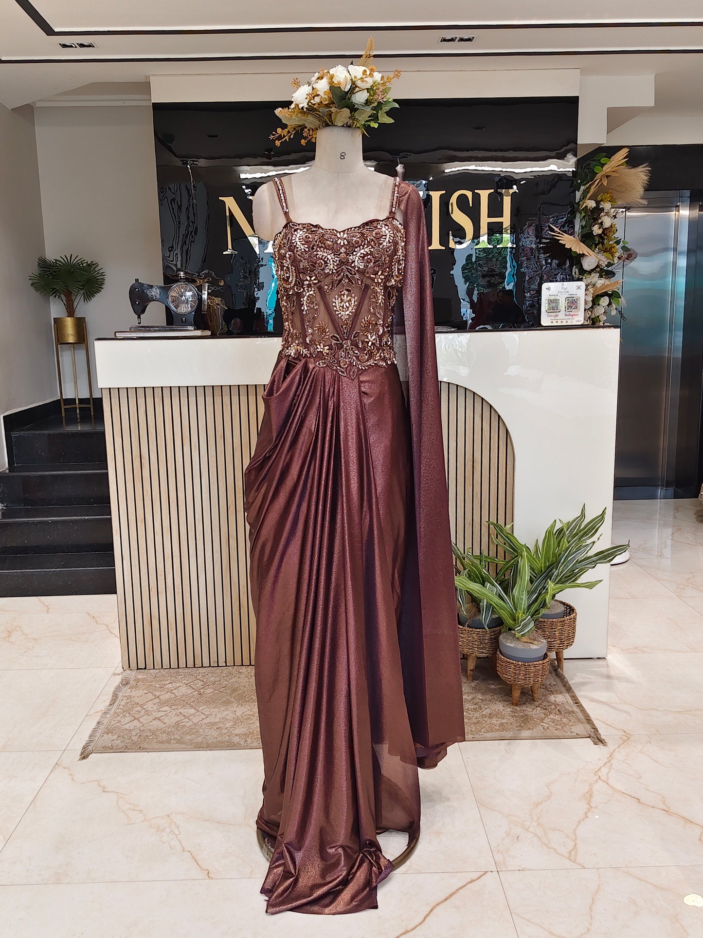 Brown Lycra Indo-Western Gown