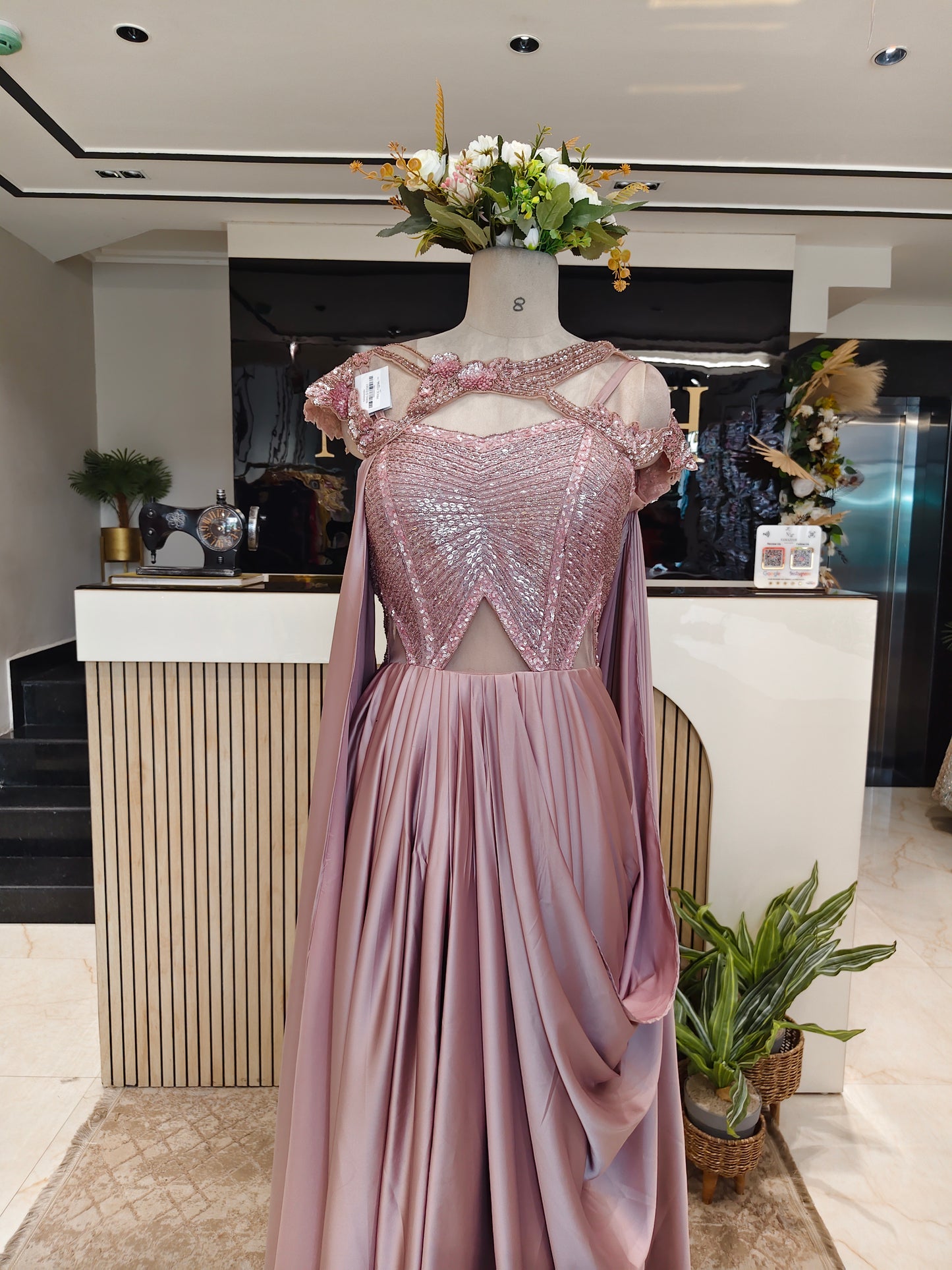 Rose Gold Lycra Indo-Western Gown