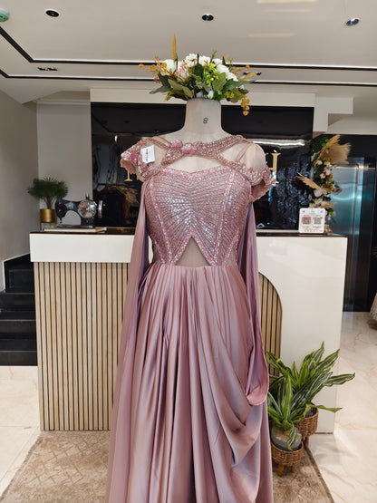 Rose Gold Lycra Indo-Western Gown