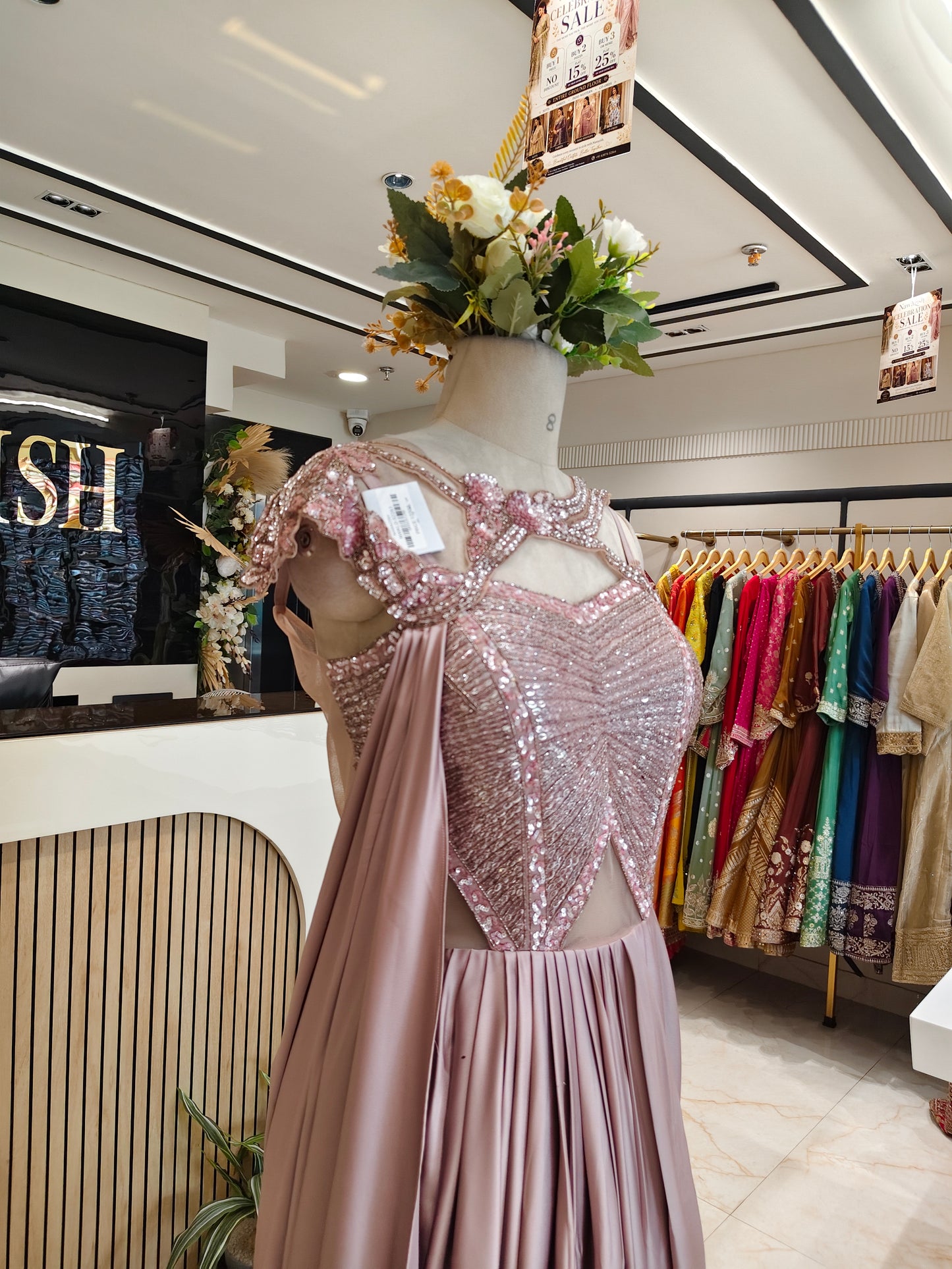 Rose Gold Lycra Indo-Western Gown
