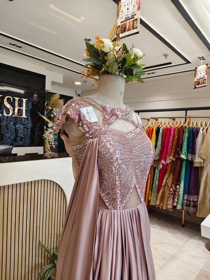 Rose Gold Lycra Indo-Western Gown