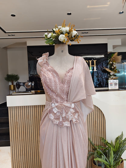 Peach Lycra Indo-Western Gown