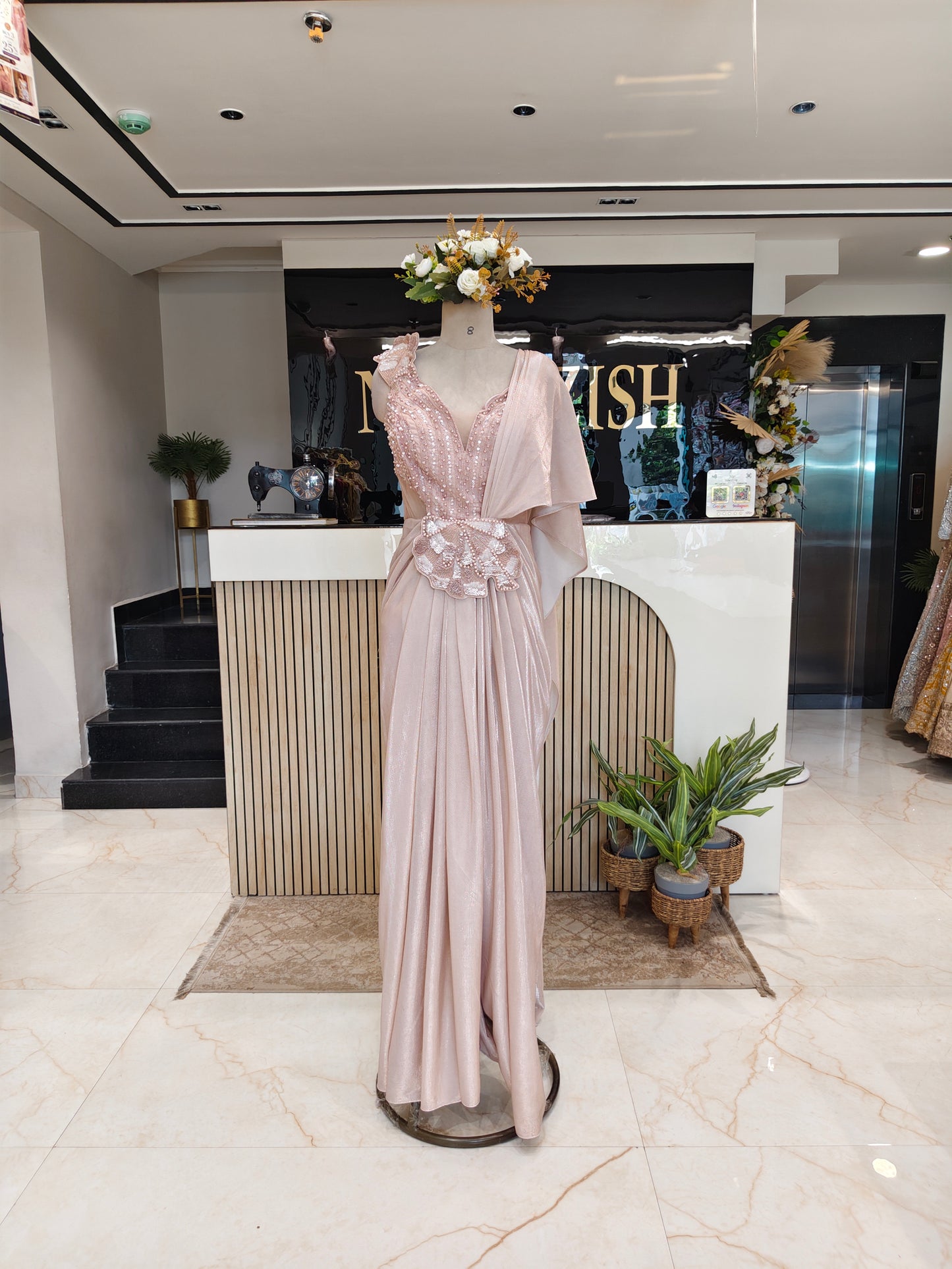 Peach Lycra Indo-Western Gown