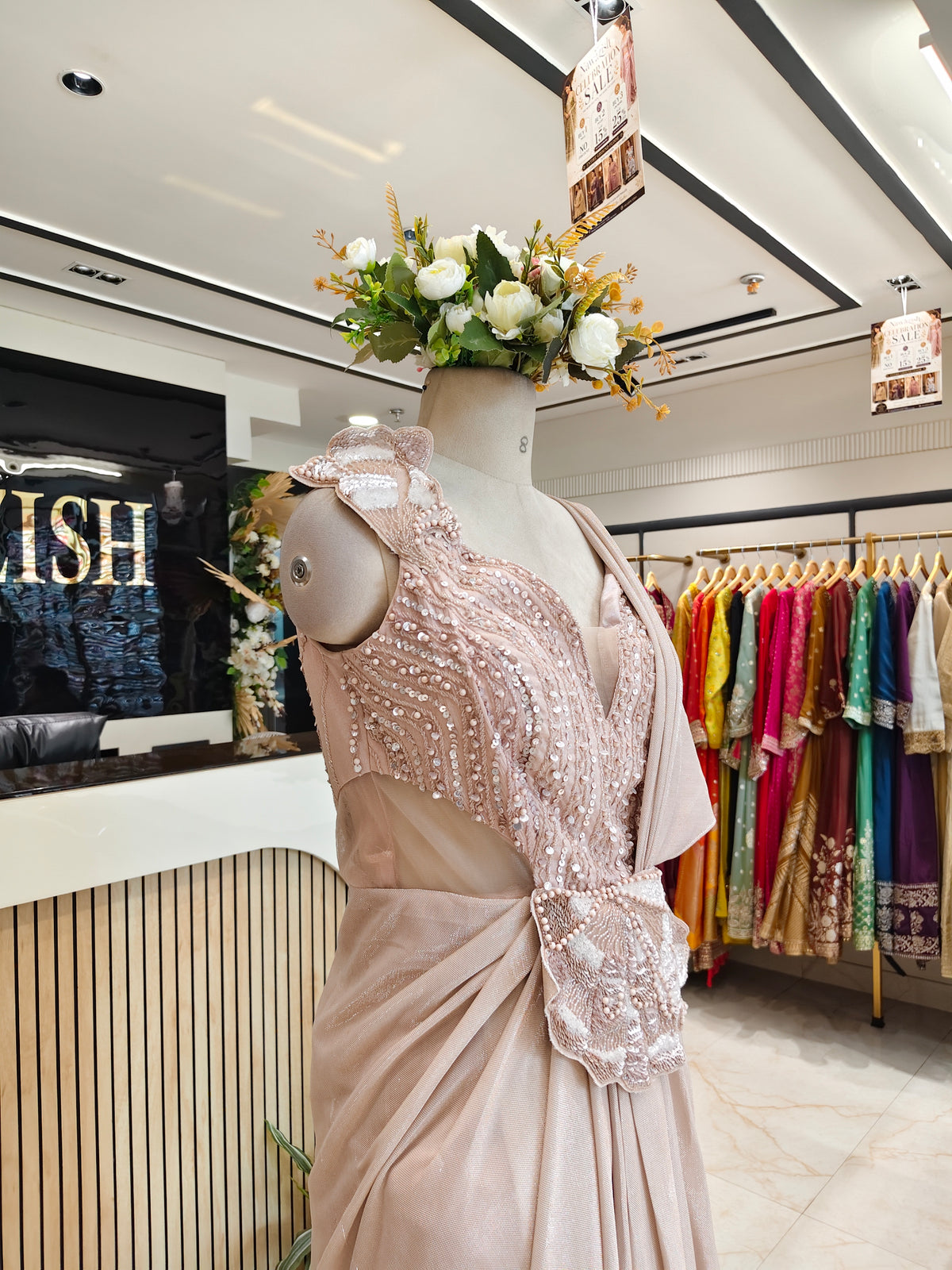 Peach Lycra Indo-Western Gown