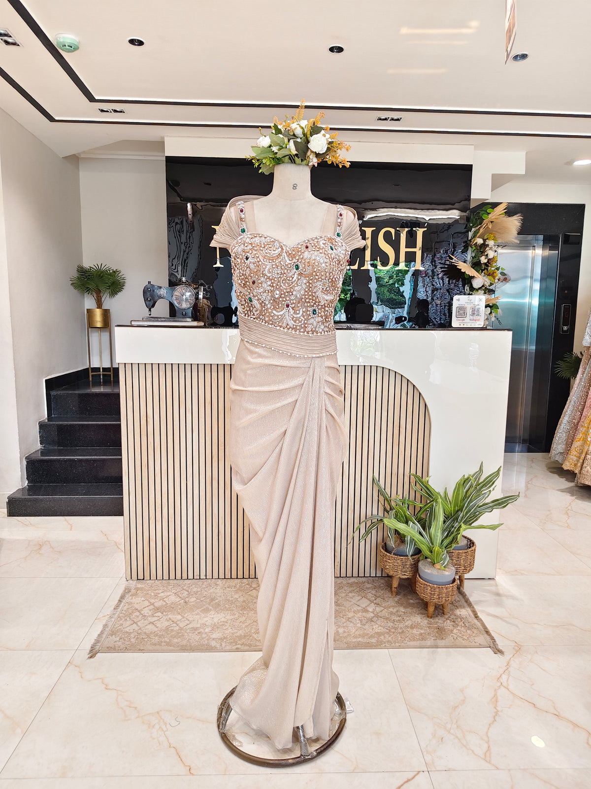 Golden Crush Tissue Indo-Western Gown