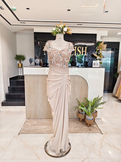 Golden Crush Tissue Indo-Western Gown