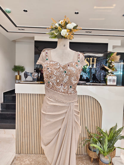 Golden Crush Tissue Indo-Western Gown