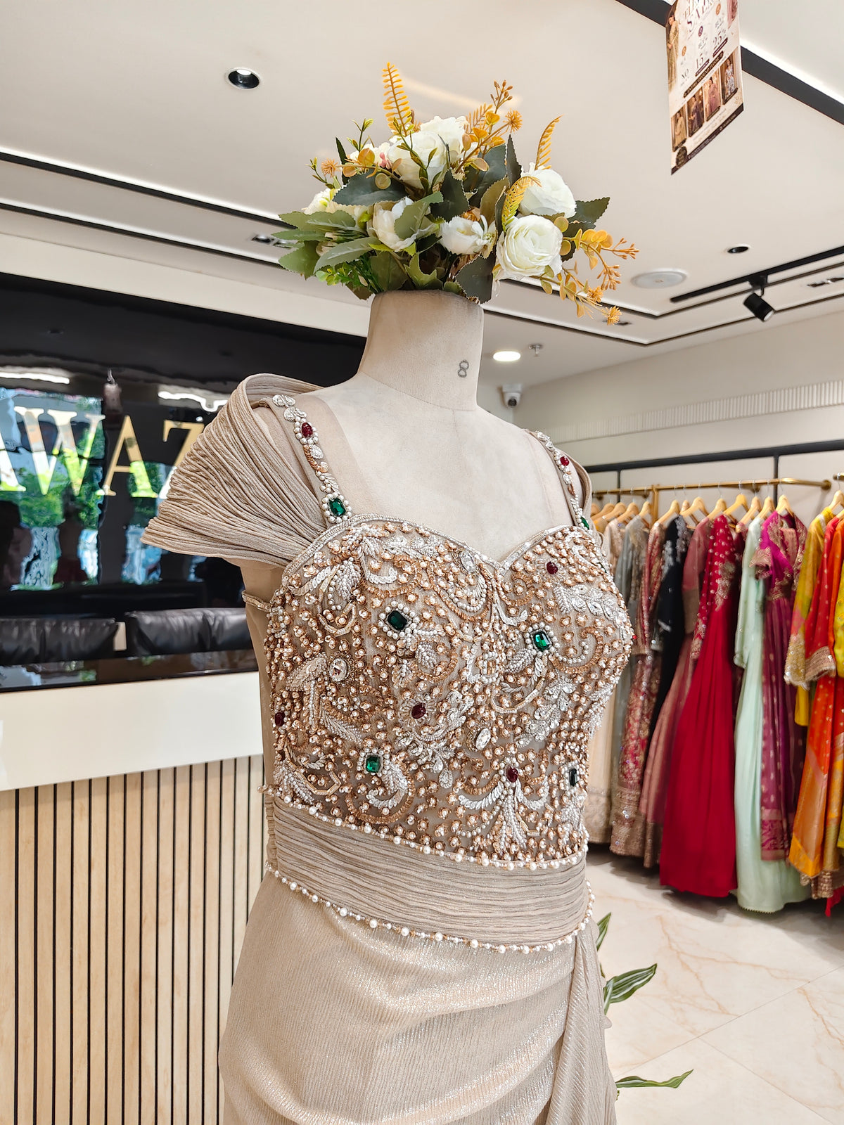 Golden Crush Tissue Indo-Western Gown