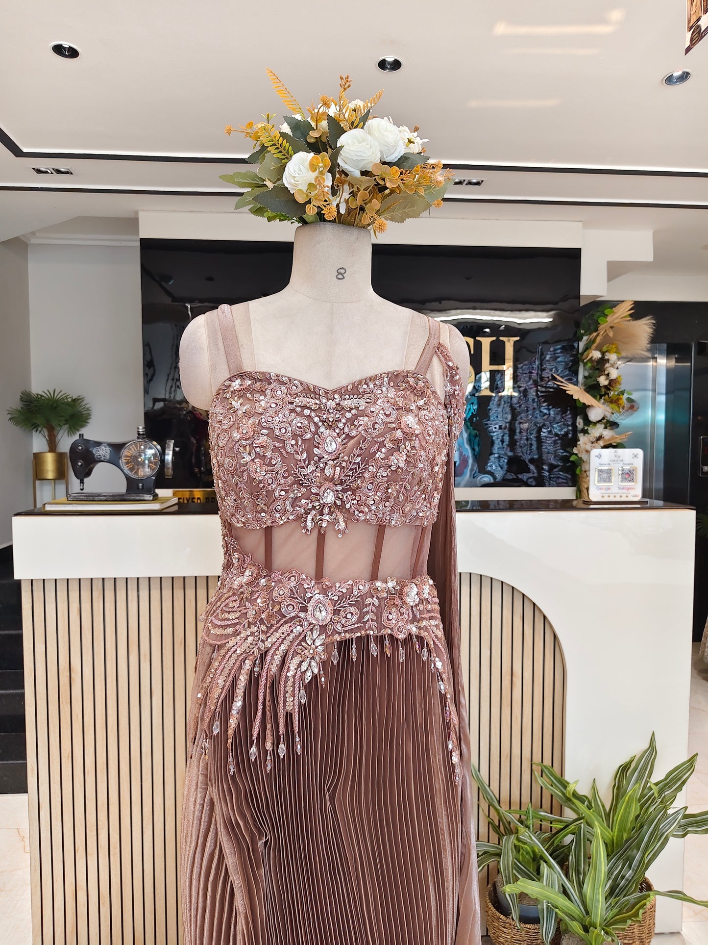 Brown Lycra Indo-Western Gown