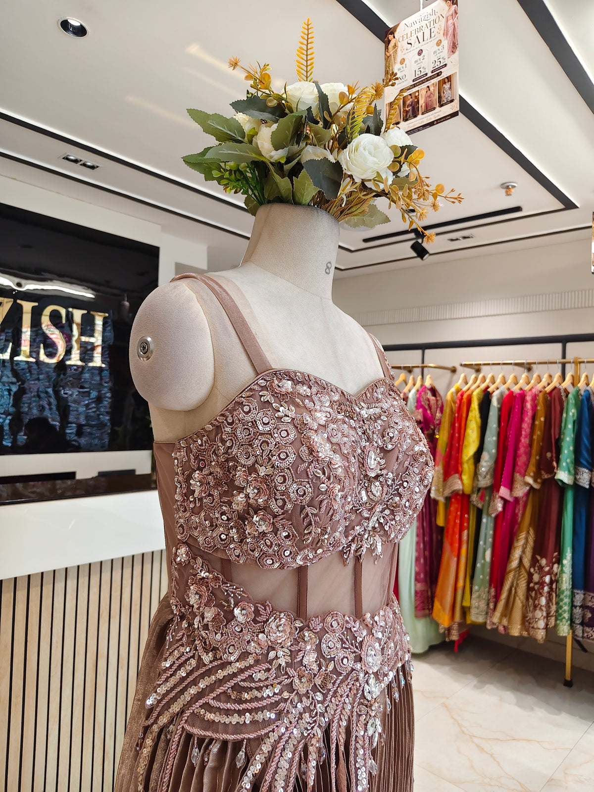 Brown Lycra Indo-Western Gown