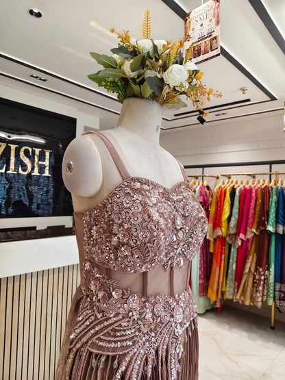 Brown Lycra Indo-Western Gown
