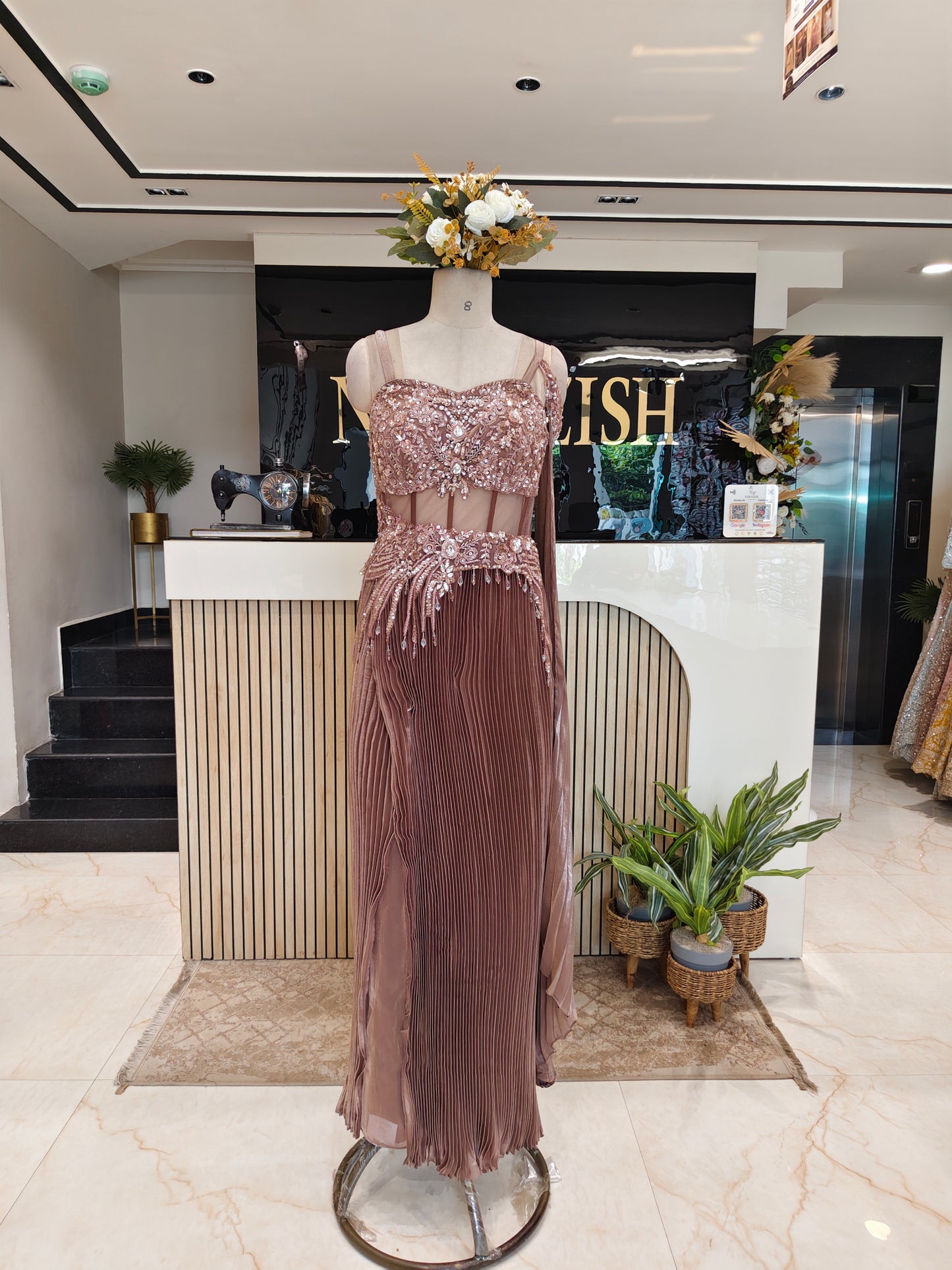 Brown Lycra Indo-Western Gown