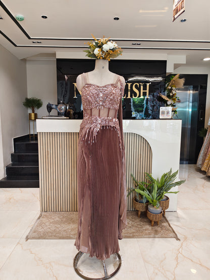 Brown Lycra Indo-Western Gown