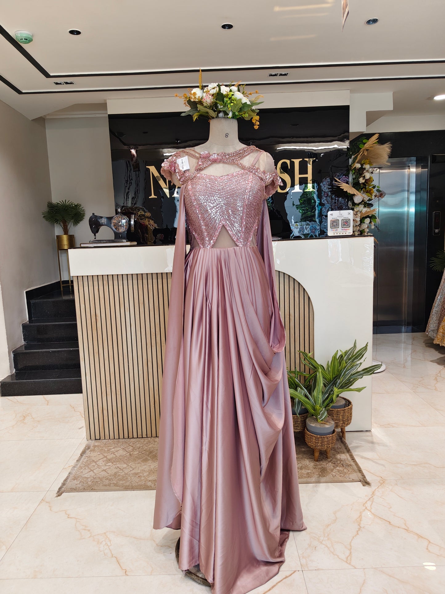 Rose Gold Lycra Indo-Western Gown