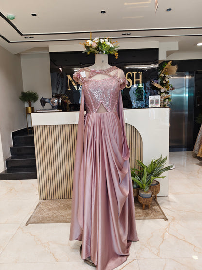 Rose Gold Lycra Indo-Western Gown