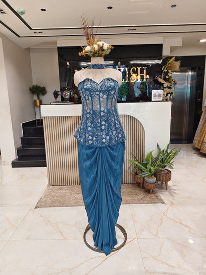 Teal Blue Net Lycra Co-ord Set