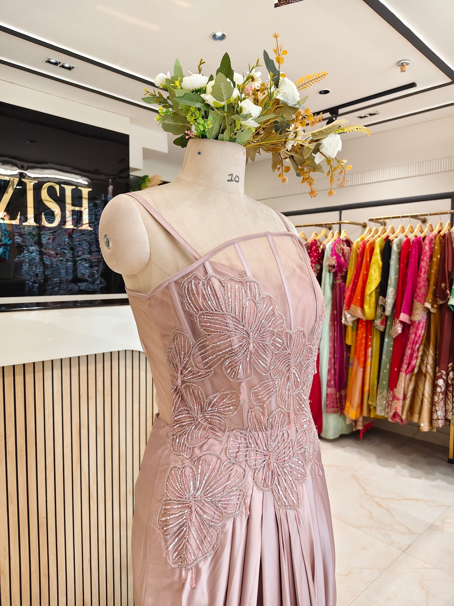 Rose Gold Lycra Indo-Western Gown