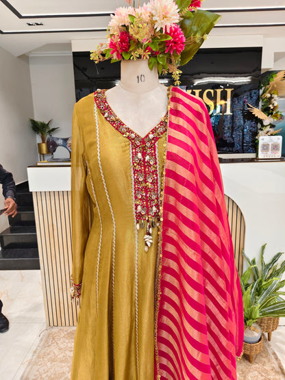 Rose Gold & Hot Pink Tissue Anarkali Set