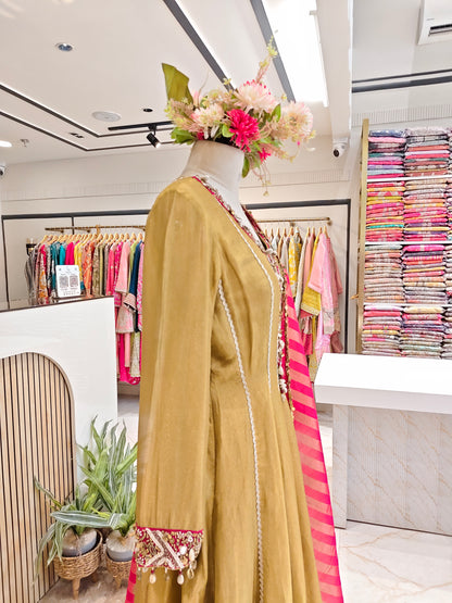 Rose Gold & Hot Pink Tissue Anarkali Set