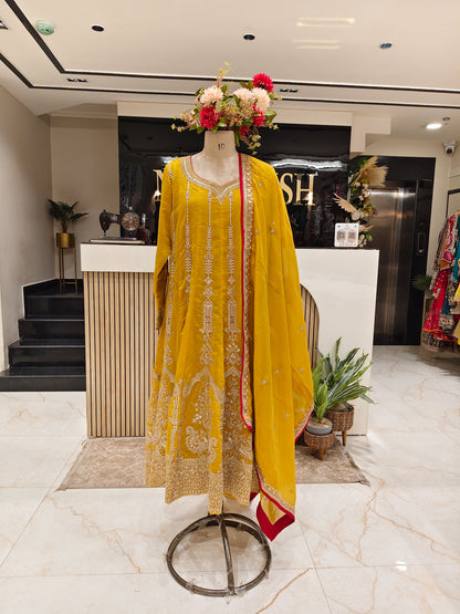 Mustard Cotton Anarkali Set