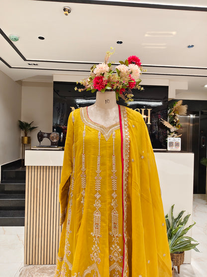Mustard Cotton Anarkali Set
