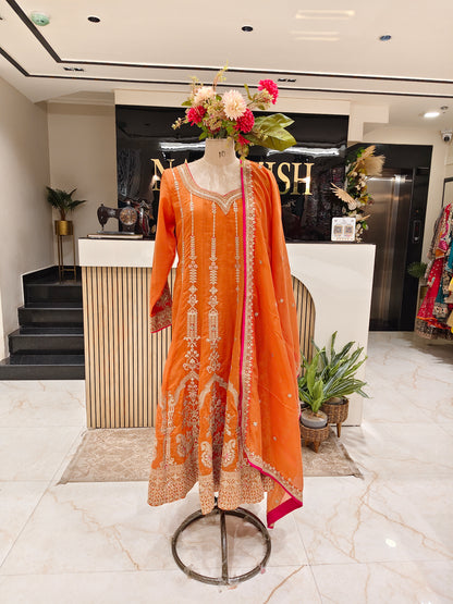 Rust Cotton Anarkali Set