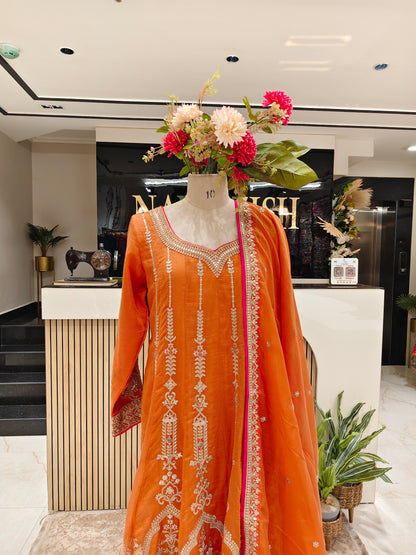 Rust Cotton Anarkali Set