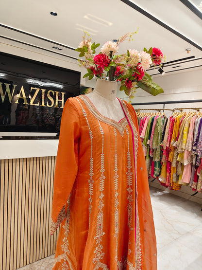 Rust Cotton Anarkali Set