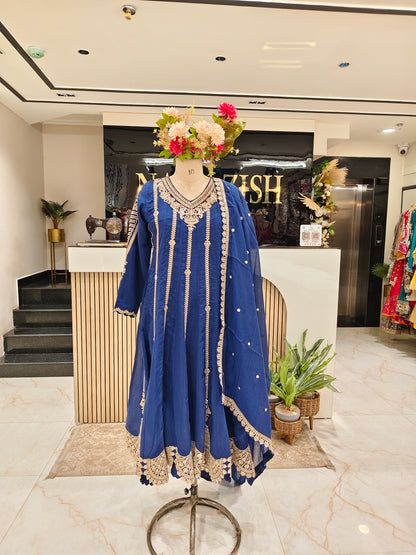 Blue Cotton Anarkali Set