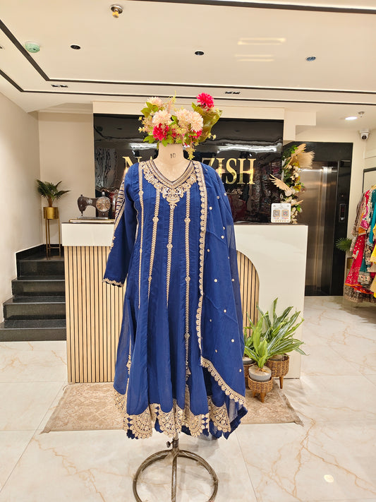 Blue Cotton Anarkali Set
