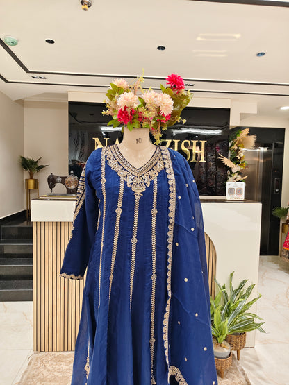 Blue Cotton Anarkali Set