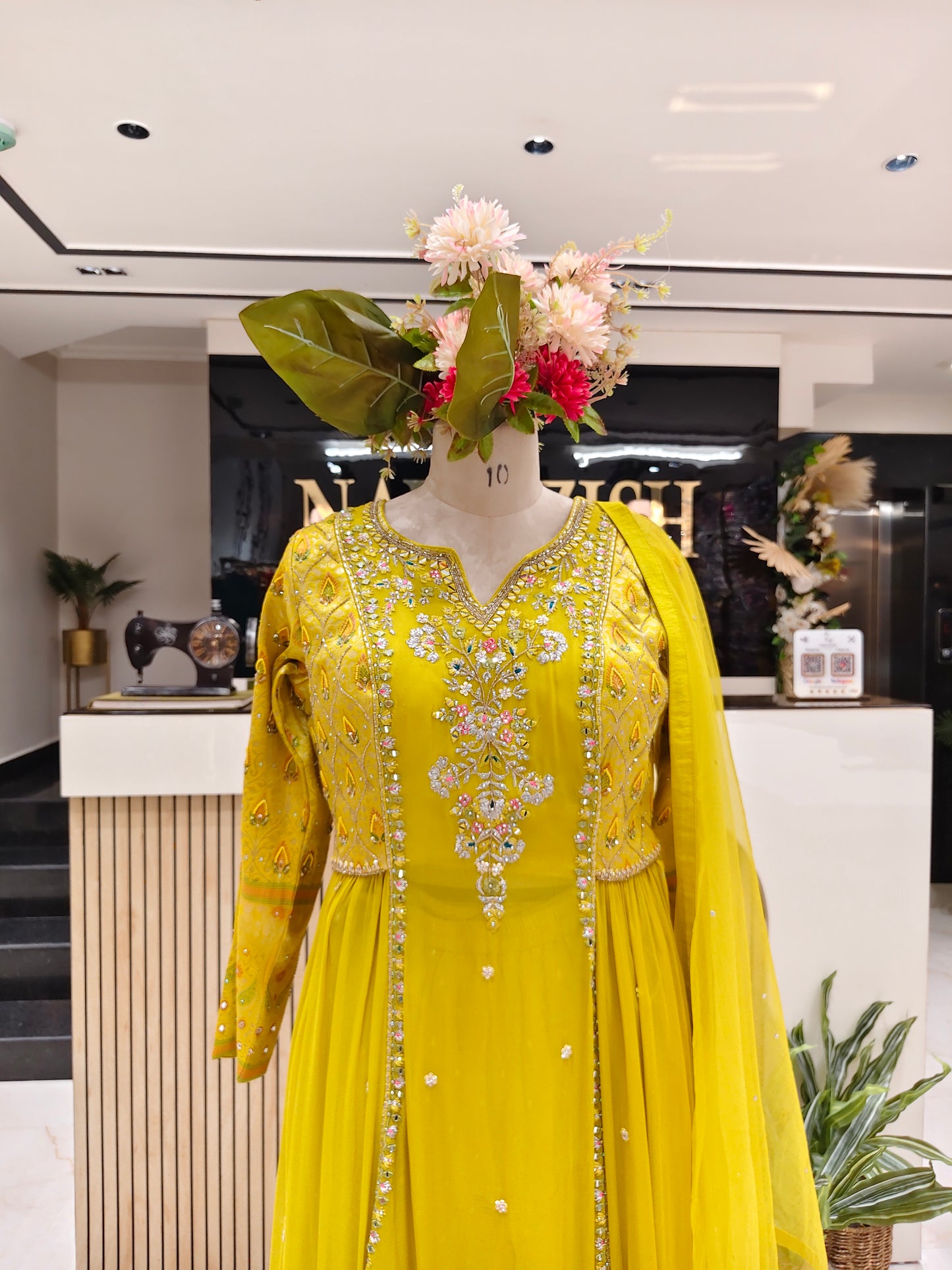 Neon Green Georgette Anarkali Set