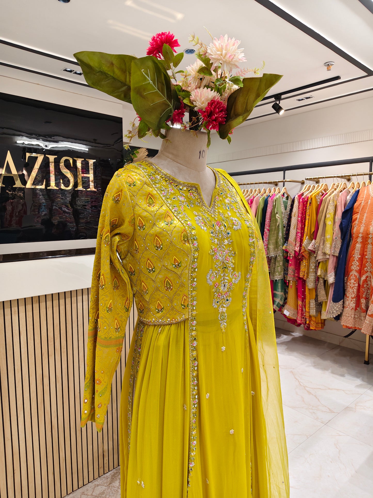 Neon Green Georgette Anarkali Set