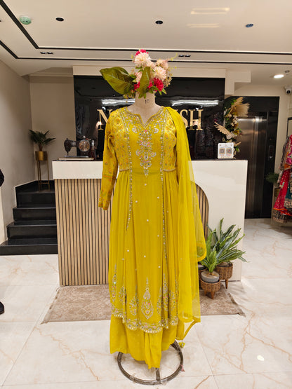 Neon Green Georgette Anarkali Set
