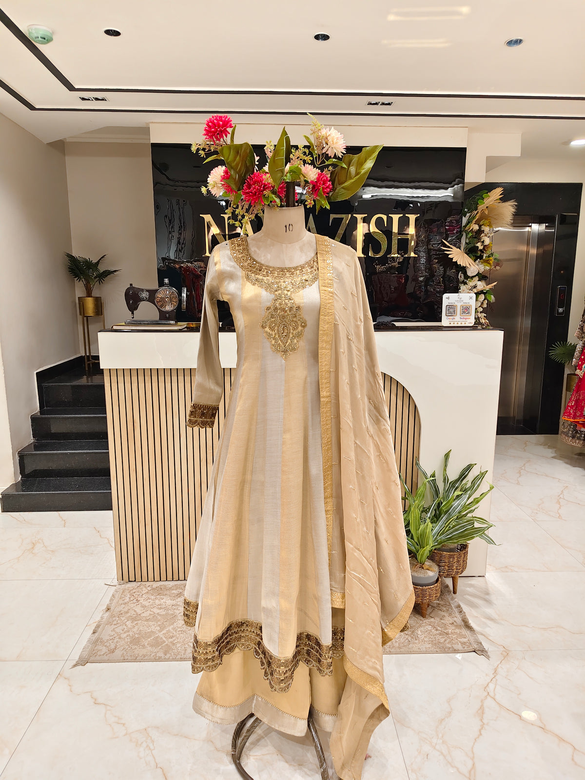 Golden Tissue Anarkali Set