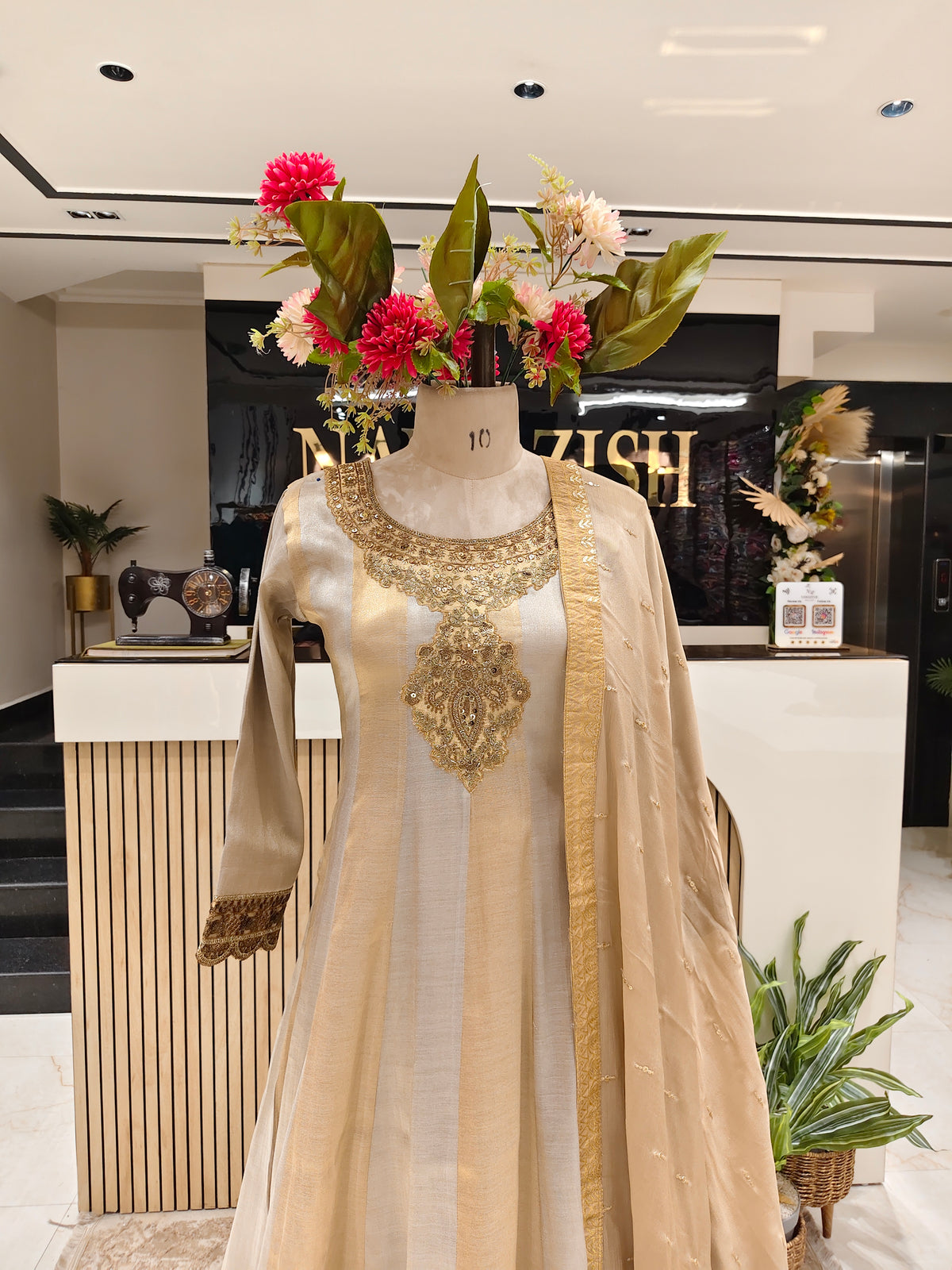 Golden Tissue Anarkali Set