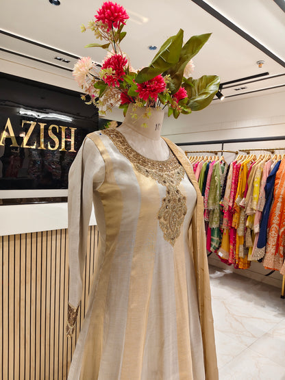 Golden Tissue Anarkali Set