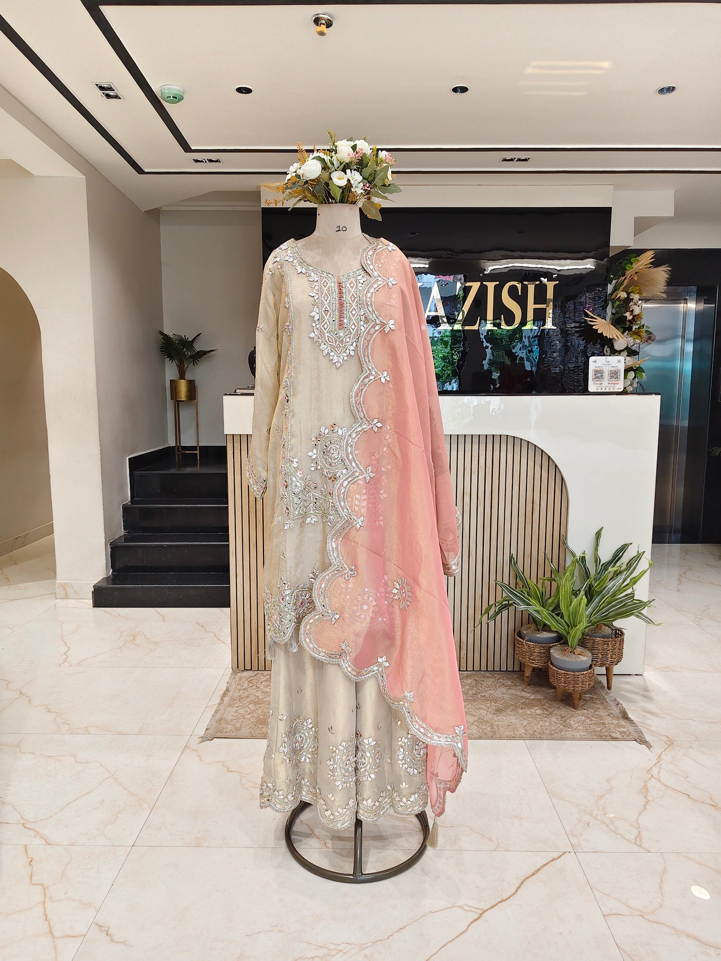 Golden Tissue Kurta Palazzo Set