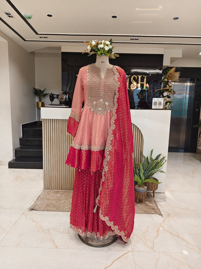Baby Pink & Hot Pink Short Anarkali Garara Set