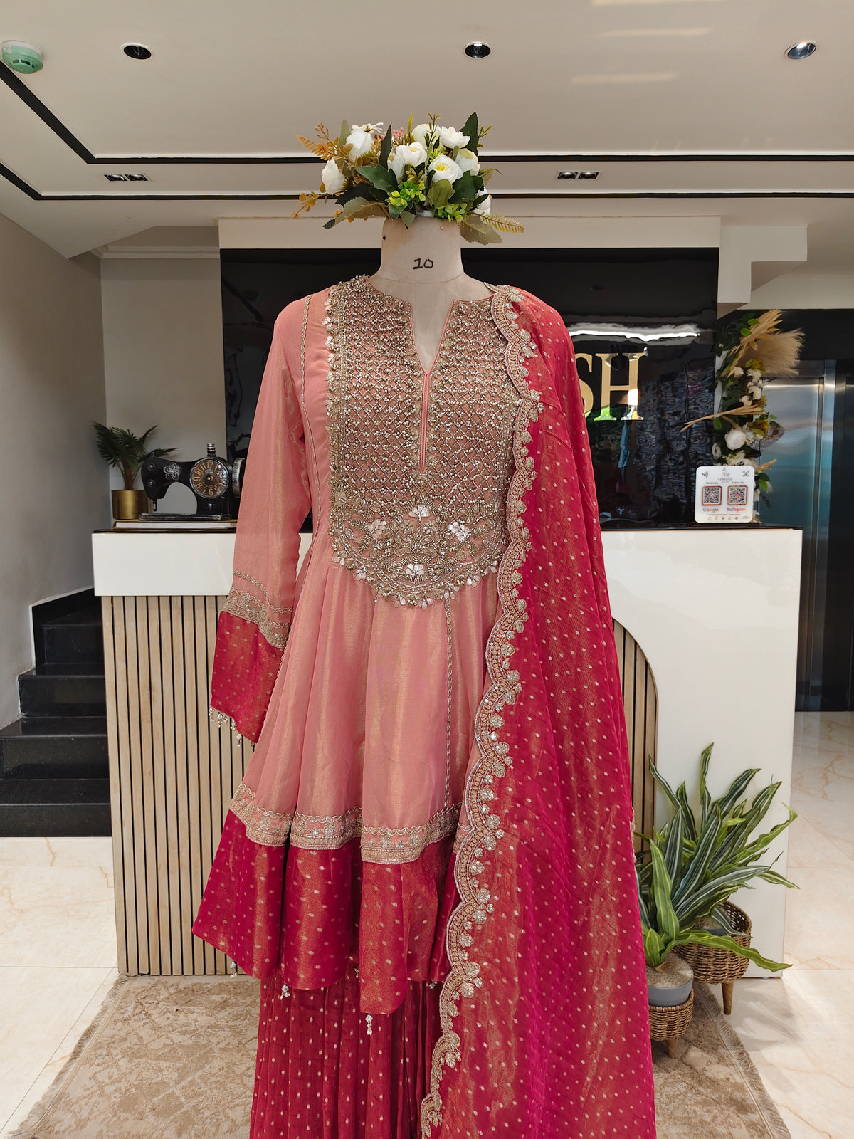 Baby Pink & Hot Pink Short Anarkali Garara Set