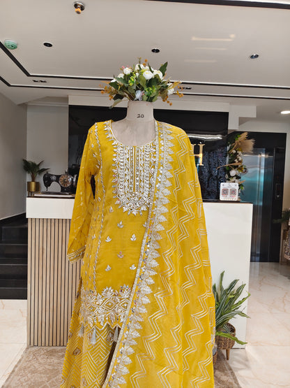 Mustard Tissue Kurta Sharara Set