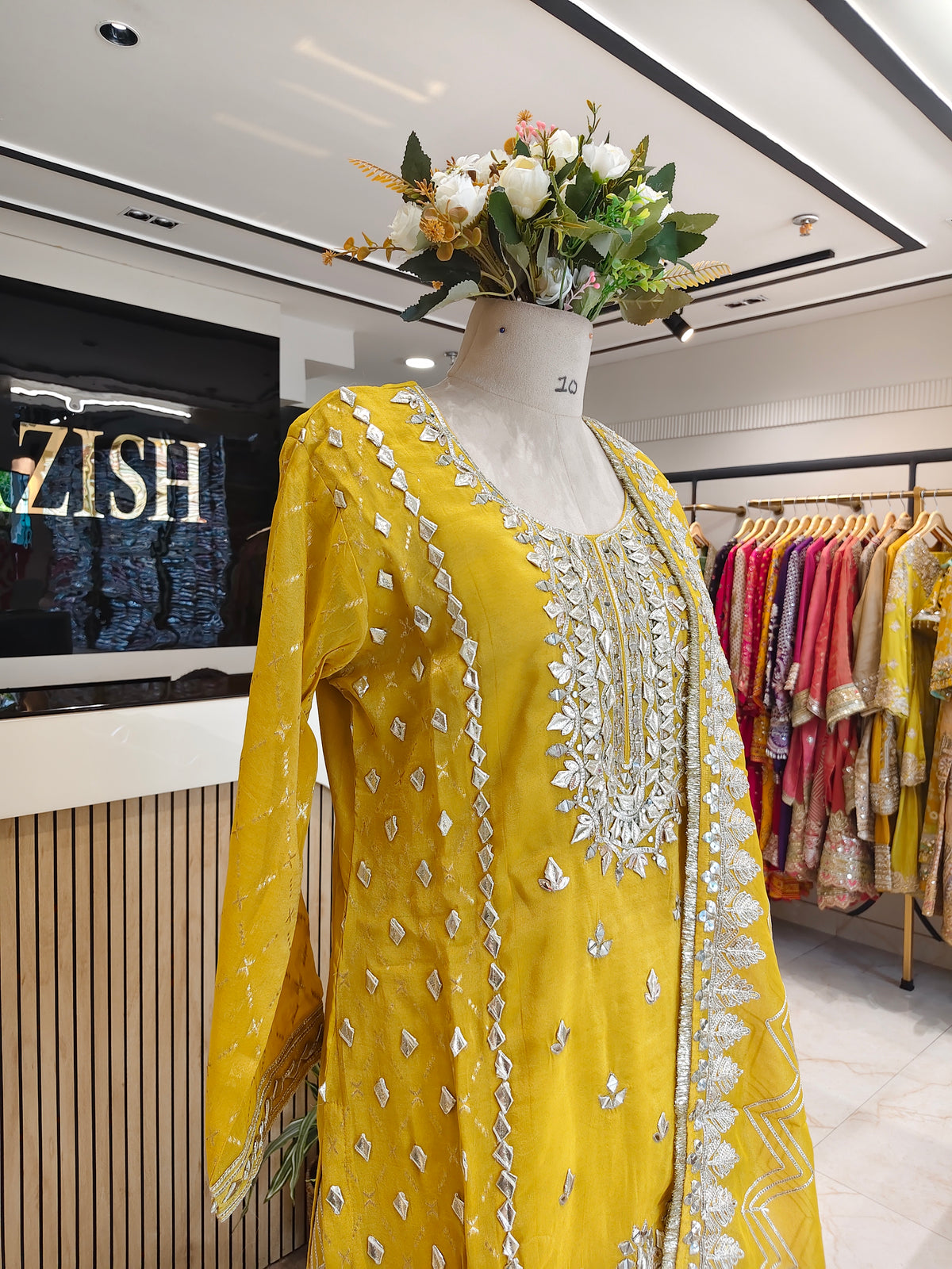 Mustard Tissue Kurta Sharara Set