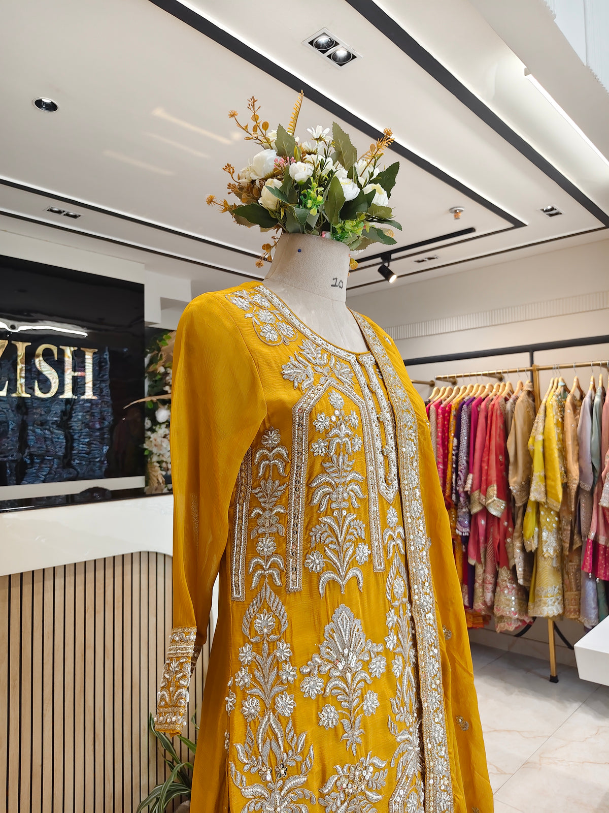 Mustard Chinon Kurta Farshi Salwar Set
