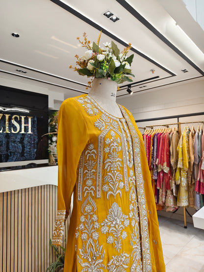Mustard Chinon Kurta Farshi Salwar Set