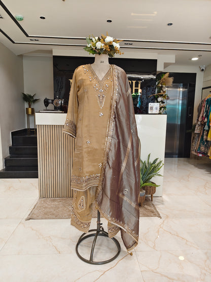 Golden Tissue Kurta Farshi Salwar Set